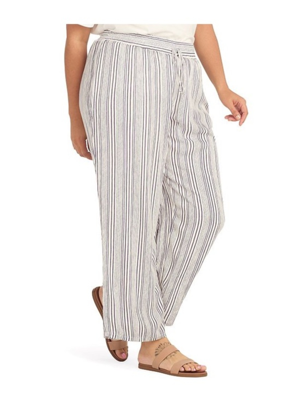 NEW…AB Studio Elastic Waist Faux Tie Striped Wide-Leg Pants